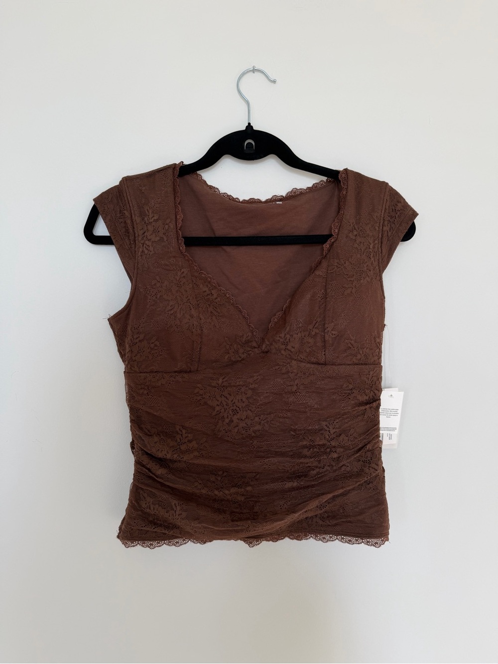 Abercrombie & Fitch Brown Lace Cap-Sleeve V-Neck Top fits like medium